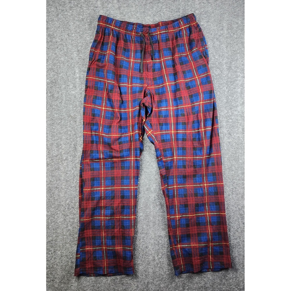 Open Trails Pajama Pants Mens Large Red Blue Plaid Drawstring Lounge Sleepwear